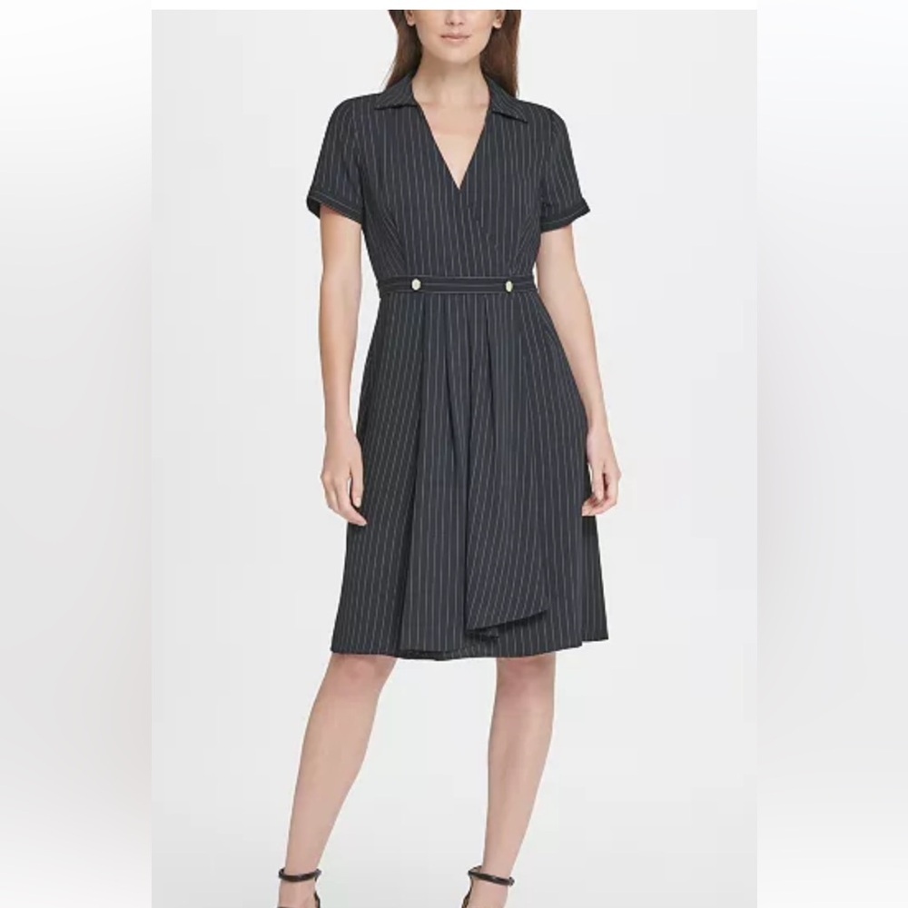 Like new DKNY Pinstripe collared fit flare dress